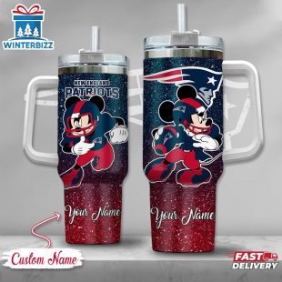 Custom Name New England Patriots NFL Mickey Mouse Stainless Steel Tumbler 40Oz With Handle