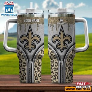 Custom Name New Orleans Saints Leopard Stainless Steel Tumbler 40Oz With Handle