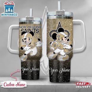 Custom Name New Orleans Saints NFL Mickey Mouse Stainless Steel Tumbler 40Oz With Handle