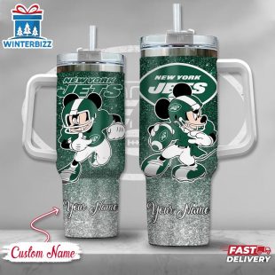 Custom Name New York Jets NFL Mickey Mouse Stainless Steel Tumbler 40Oz With Handle