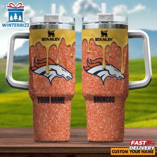 Custom Name NFL Denver Broncos Team Stainless Steel Tumbler 40Oz With Handle