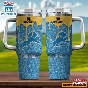 Custom Name NFL Detroit Lions Team Stainless Steel Tumbler 40Oz With Handle