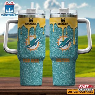 Custom Name NFL Miami Dolphins Team Stainless Steel Tumbler 40Oz With Handle