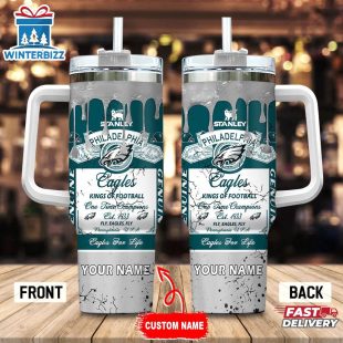 Custom Name Philadelphia Eagles NFL Kings Of Football Stainless Steel Tumbler 40Oz With Handle