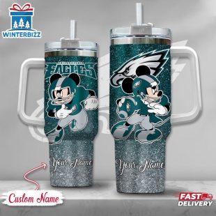 Custom Name Philadelphia Eagles NFL Mickey Mouse Stainless Steel Tumbler 40Oz With Handle