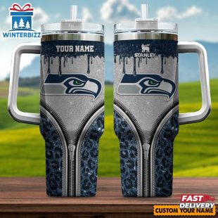 Custom Name Seattle Seahawks Leopard Stainless Steel Tumbler 40Oz With Handle