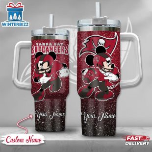 Custom Name Tampa Bay Buccaneers NFL Mickey Mouse Stainless Steel Tumbler 40Oz With Handle