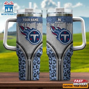 Custom Name Tennessee Titans Leopard Stainless Steel Tumbler 40Oz With Handle