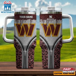 Custom Name Washington Commanders Leopard Stainless Steel Tumbler 40Oz With Handle