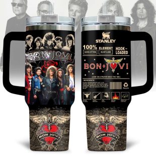 Bon Jovi Music Pattern Tumbler 40Oz Handle For Fan