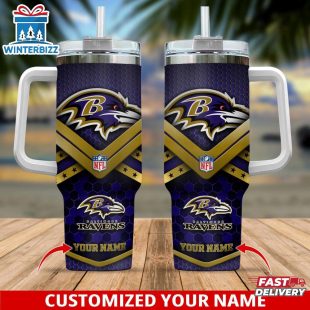 Custom Name Baltimore Ravens Tumbler 40Oz With Handle For Fan