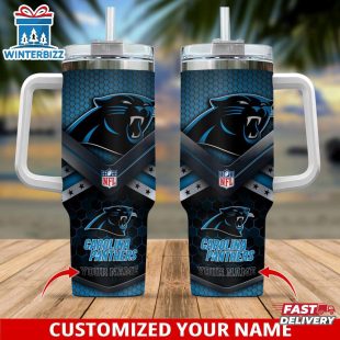 Custom Name Carolina Panthers Tumbler 40Oz With Handle For Fan