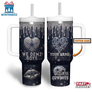 Custom Name Dallas Cowboys NFL Heart Tumbler 40Oz Handle Gift For Fans
