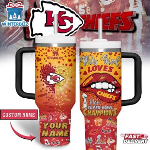 Custom Name Kansas City Chiefs Lips Tumbler 40Oz Handle Gift For Fans