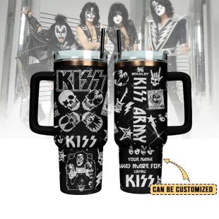 Custom Name KISS Band Music Tumbler 40Oz Handle For Fans