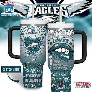 Custom Name Philadelphia Eagles Lips Tumbler 40Oz Handle Gift For Fans