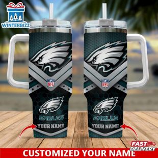 Custom Name Philadelphia Eagles Tumbler 40Oz With Handle For Fan