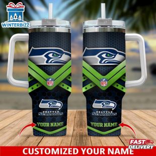 Custom Name Seattle Seahawks Tumbler 40Oz With Handle For Fan
