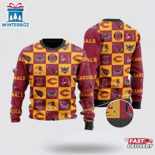 Arizona Cardinals Logo Checkered Flannel Ugly Christmas Sweater