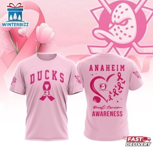 NHL Anaheim Ducks Pink Breast Cancer Awareness 3D T-Shirt For Fans