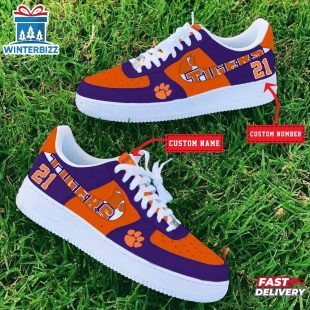 Custom Name Number Clemson Tigers NCAA Sport Air Force 1 Shoes