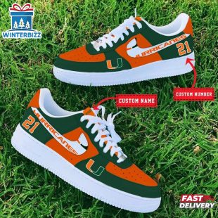 Custom Name Number Miami Hurricanes NCAA Sport Air Force 1 Shoes