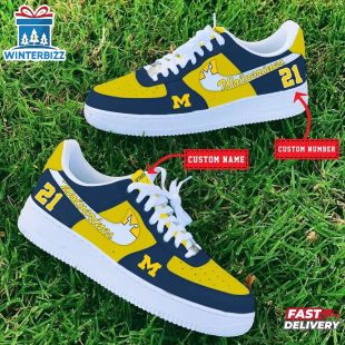 Custom Name Number Michigan Wolverines NCAA Sport Air Force 1 Shoes