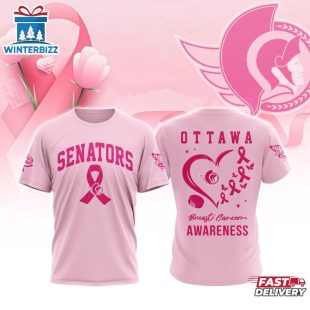 NHL Ottawa Senators Pink Breast Cancer Awareness 3D T-Shirt For Fans