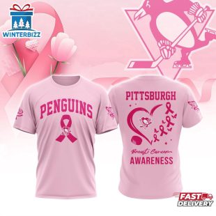 NHL Pittsburgh Penguins Pink Breast Cancer Awareness 3D T-Shirt For Fans