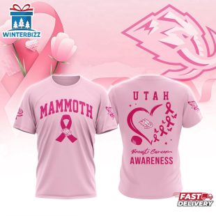 NHL Utah Mammoth Pink Breast Cancer Awareness 3D T-Shirt For Fans
