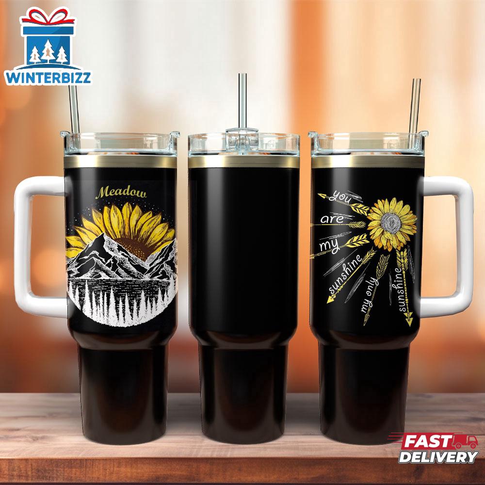 Sunflower Artwork Stainless Steel Tumbler 40Oz With Handle Sunflower Artwork Stainless Steel Tumbler 40Oz With Handle