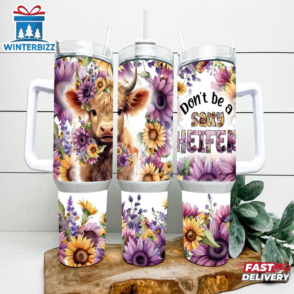 Sunflower Baby Highland Cow Pattern Stainless Steel Tumbler 40Oz With Handle Sunflower Baby Highland Cow Pattern Stainless Steel Tumbler 40Oz With Handle