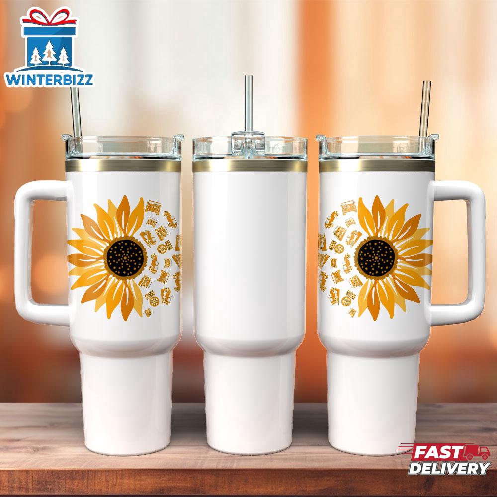 Sunflower Colorful Stainless Steel Tumbler 40Oz With Handle Sunflower Colorful Stainless Steel Tumbler 40Oz With Handle