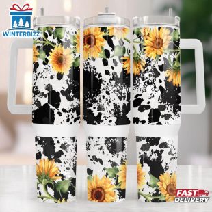 Sunflower Cow Stainless Steel Tumbler 40Oz With Handle