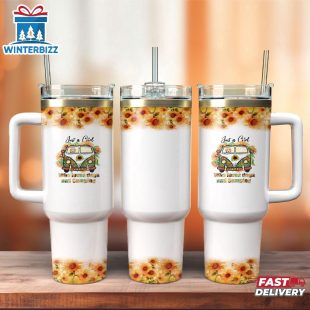 Sunflower Girl Dog Stainless Steel Tumbler 40Oz With Handle