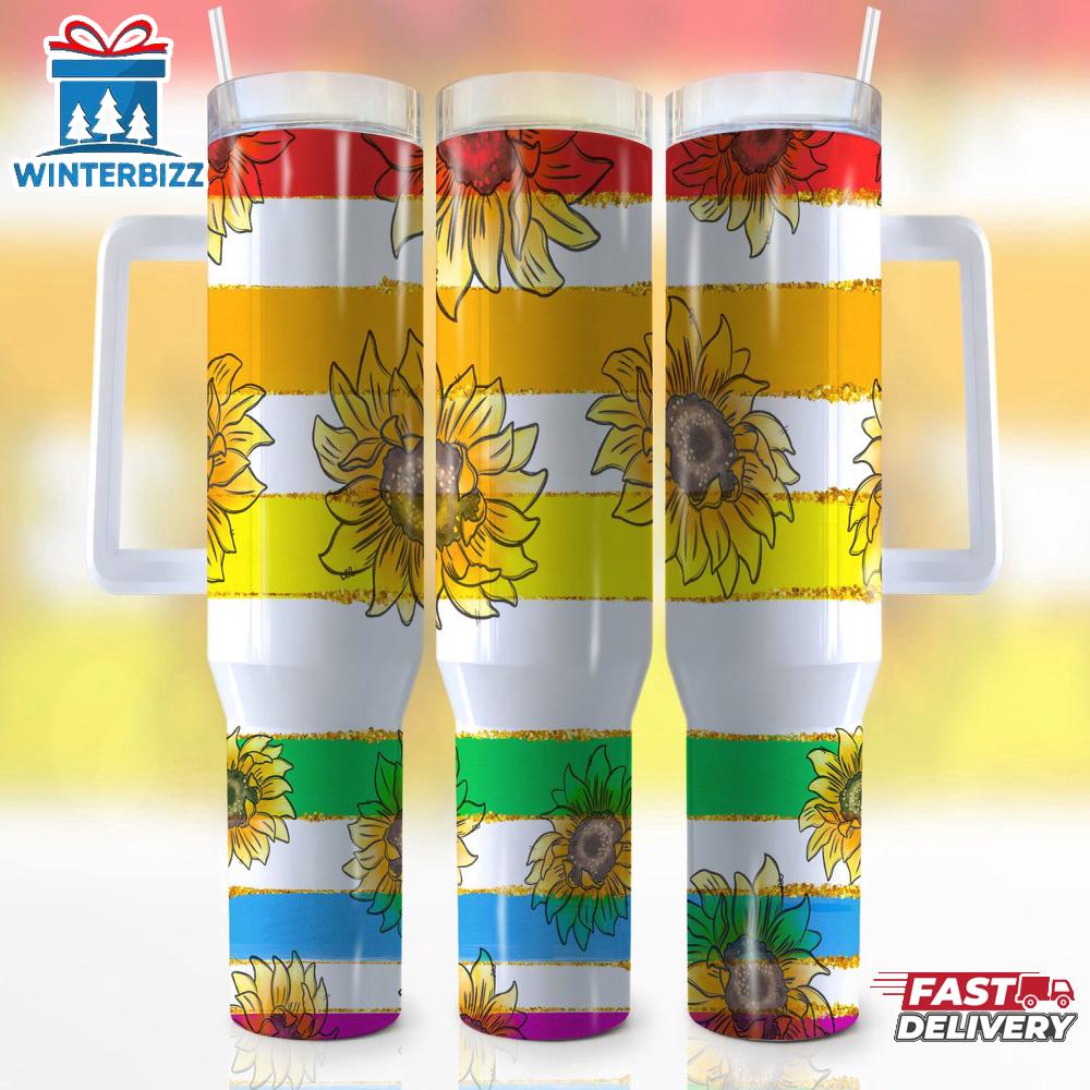 Sunflower Lgbtq+ Pride Stainless Steel Tumbler 40Oz With Handle Sunflower Lgbtq+ Pride Stainless Steel Tumbler 40Oz With Handle
