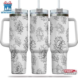 Sunflower Pattern Stainless Steel Tumbler 40Oz With Handle