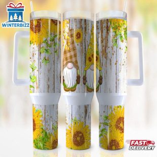 Sunflowers And Gnomes Stainless Steel Tumbler 40Oz With Handle