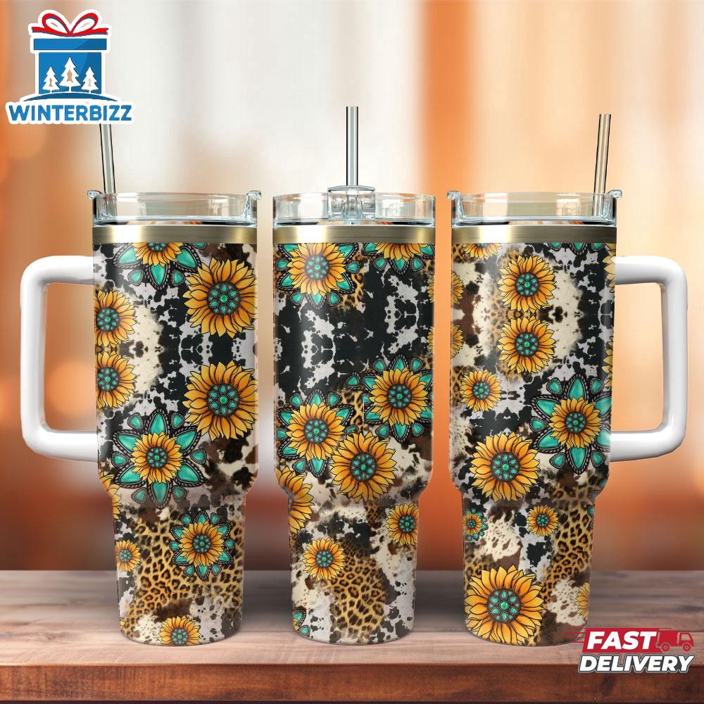 Sunflowers On Animal Stainless Steel Tumbler 40Oz With Handle Sunflowers On Animal Stainless Steel Tumbler 40Oz With Handle