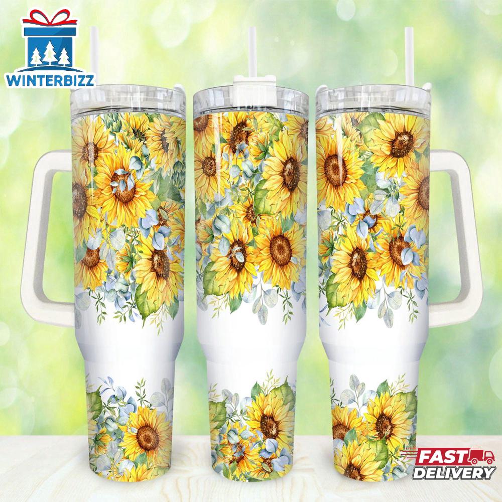 Sunflowers Stainless Steel Tumbler 40Oz With Handle Sunflowers Stainless Steel Tumbler 40Oz With Handle