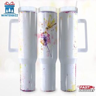 Watercolor Dragonfly Pattern Stainless Steel Tumbler 40Oz With Handle