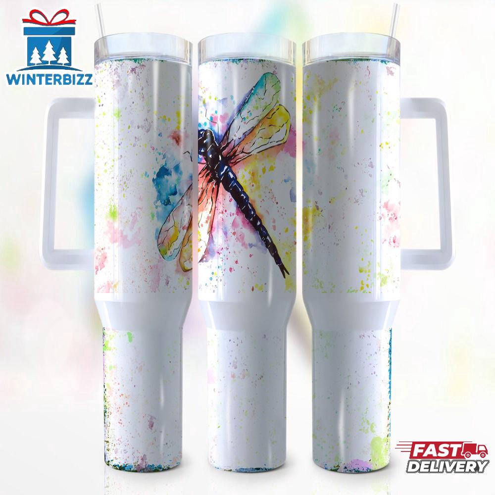 Watercolor Dragonfly Stainless Steel Tumbler 40Oz With Handle Watercolor Dragonfly Stainless Steel Tumbler 40Oz With Handle