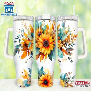 Watercolor Sunflowers Stainless Steel Tumbler 40Oz With Handle