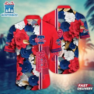 Philadelphia Phillies Bold Floral and Stripes Summer Hawaiian Shirt
