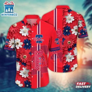 Philadelphia Phillies Bold Floral Stripe Summer Hawaiian Shirt