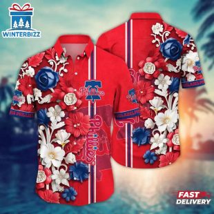 Philadelphia Phillies Bold Floral Stripes Summer Hawaiian Shirt