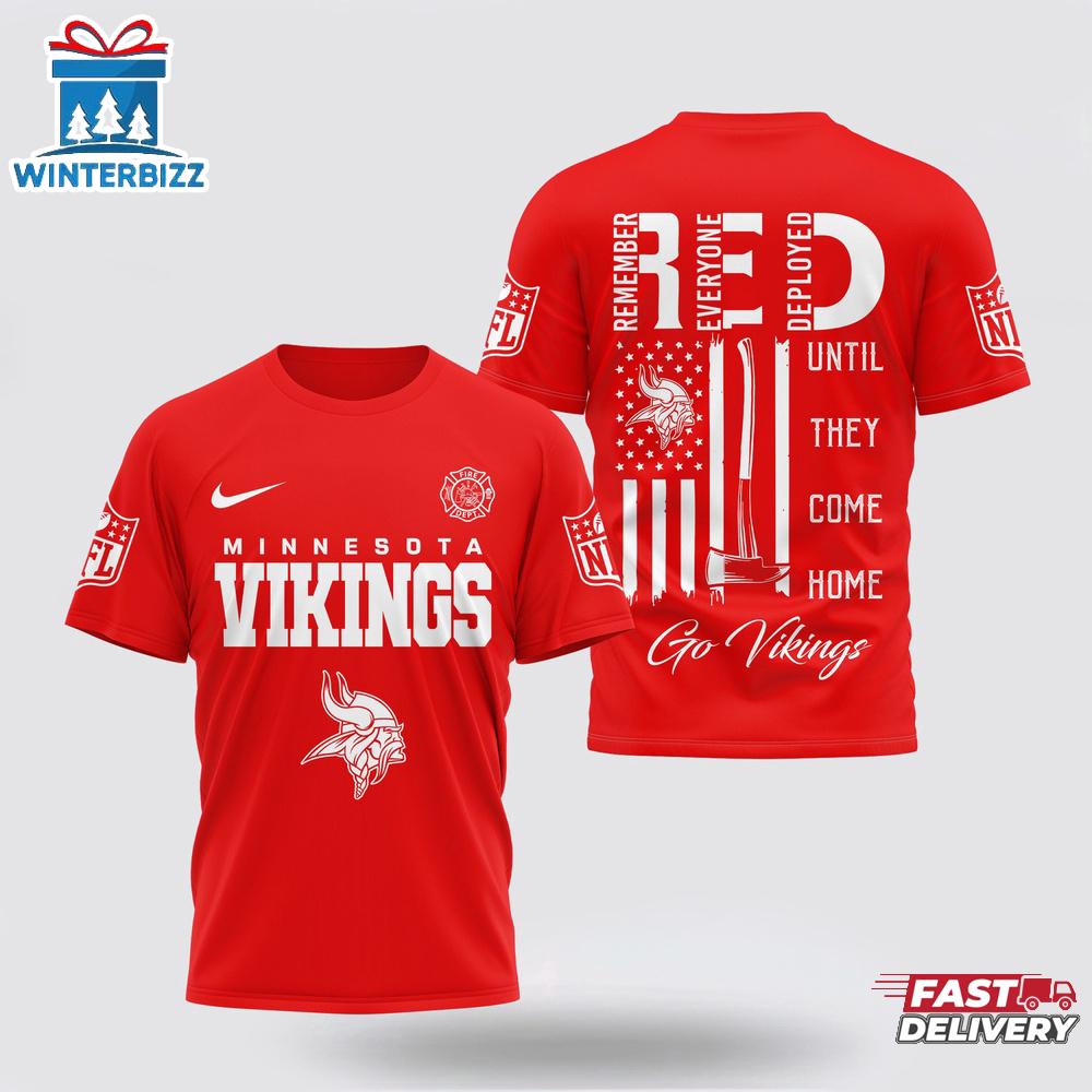 Minnesota Vikings NFL Red Friday Firefighter 3D Shirt For Fans Minnesota Vikings NFL Red Friday Firefighter 3D Shirt For Fans