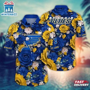 St. Louis Blues Golden Bloom Summer Hawaiian Shirt