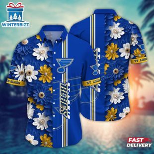 St. Louis Blues Striped Bloom Summer Hawaiian Shirt