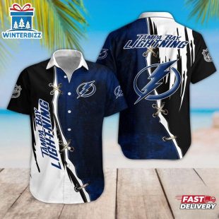 Tampa Bay Lightning Dark Blue And Black Summer Hawaiian Shirt